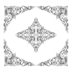Pattern of flower carved silver frame isolated on white background