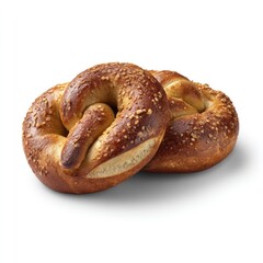 Close up of baked pretzel isolated on white background for food concept