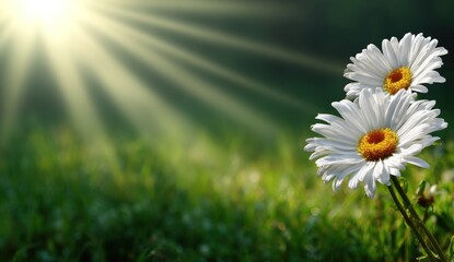 Close up of bright white daisies with yellow centers under the sunlight