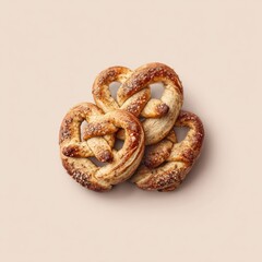 Close up of baked pretzels on a neutral background perfect for food concepts