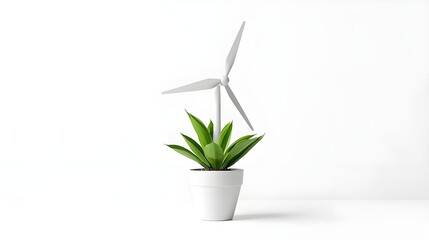 Green Energy Concept Small Wind Turbine Potted Plant
