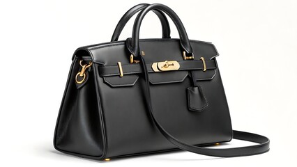 Elegant black leather handbag with gold accents