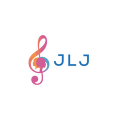 Fototapeta premium “Creative music logo with human silhouettes and treble clef in gradient colors, JLJ Later Logo, modern artistic design isolated on white background” 