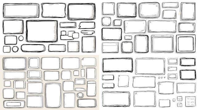 Hand drawn rectangular frames and borders in sketch style, suitable for notes, planners, presentations, scrapbooking, and creative layout designs.