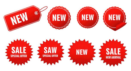 Promotional labels new sale special offer isolated on transparent background