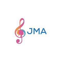 Fototapeta premium “Creative music logo with human silhouettes and treble clef in gradient colors, JMA Later Logo, modern artistic design isolated on white background” 