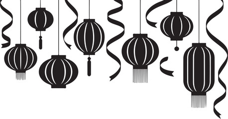 Black Chinese Lanterns and Ribbons Silhouette paper lantern