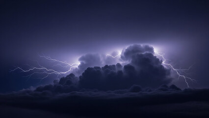 A minimal and atmospheric storm image showing lightning illuminating dense clouds.