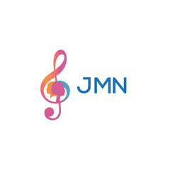 Fototapeta premium “Creative music logo with human silhouettes and treble clef in gradient colors, JMN Later Logo, modern artistic design isolated on white background” 