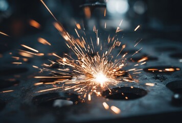 Close up of welding sparks on metal surface