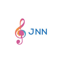 Fototapeta premium “Creative music logo with human silhouettes and treble clef in gradient colors, JNN Later Logo, modern artistic design isolated on white background”JNN music logo, JNN treble clef, JNN human sil