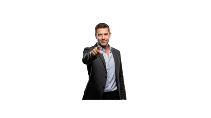 Man pointing finger at camera