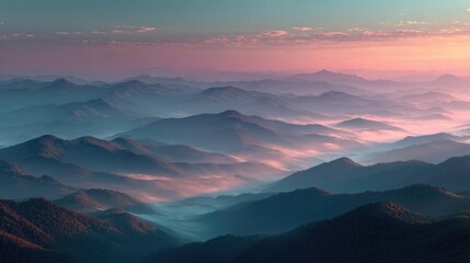 serene mountain panorama with sea of fog at dawn 