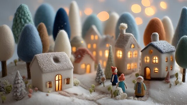 Cozy Winter Village Diorama with Snow-Covered Houses and Trees