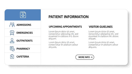Hospital Patient Information Dashboard with Icons and Text Sections