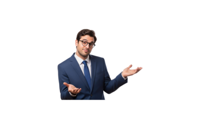 Young businessman shrugging gesture confusion