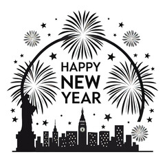 Black and white 2d vector illustration of city skylines new york