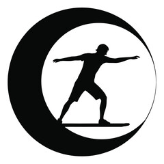Black and white vector illustration of surfers in various poses