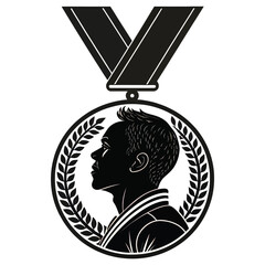 Black and white vector illustration of two medal silhouettes