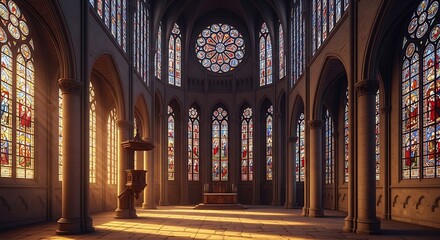 Fototapeta premium Interior of a Gothic church sanctuary.