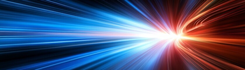 Vibrant blue and red light streaks abstract dynamic motion energy on dark background.