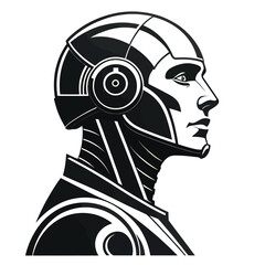 Black and white vector illustration of human and robot side