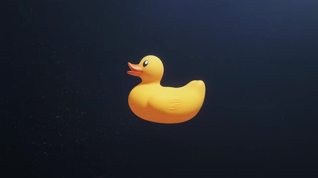 Classic yellow rubber duck floating playfully on dark background