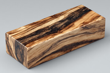 Rectangular wooden block with natural grains on gray surface