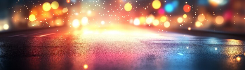 Vibrant abstract urban night lights blur background dynamic bokeh effect motion photography art.