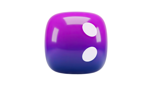 3D dice with gradient color and white dots on transparent background - Powered by Adobe