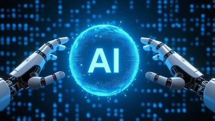 Ai agent generative, rpa transformation robotic process automation, big data, business automation, technology innovation, futuristic robotic hands holding glowing AI sphere and holographic globe - Powered by Adobe