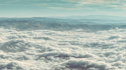 wide angle mountain panorama above clouds at sunrise, ultra realistic depth, no people 
