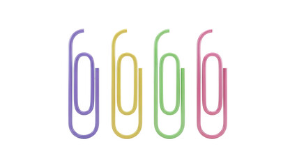 Obraz premium 3D Four colorful paper clips in a row transparent background