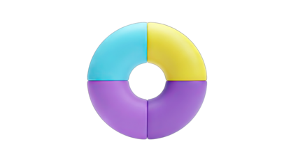 3D Four Part Colorful Ring on transparent background