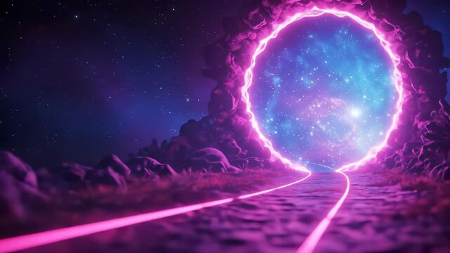 A Cosmic Journey: Futuristic portal leads to space and new dimensions for exploration