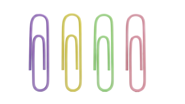 3D Four Colorful Paperclips on transparent background - Powered by Adobe