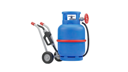 3D Gas Cylinder on a Dolly with Hose on transparent background