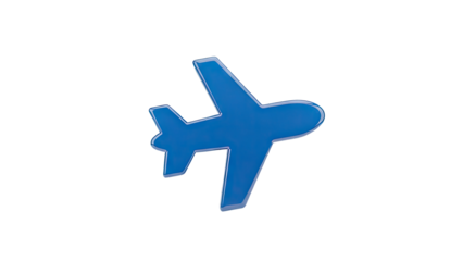 3D Glossy Blue Airplane Icon transparent background