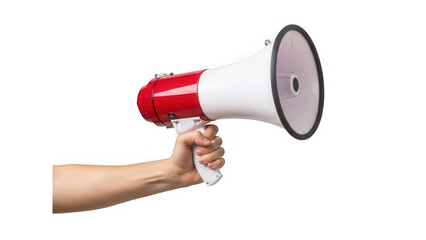 Hand holding megaphone isolated on transparent background