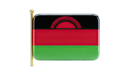 3D Malawi Flag on a Gold Pole on transparent background