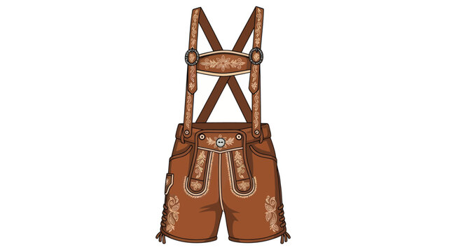 Traditional Brown Leather Lederhosen with Suspenders Detailed Design.
