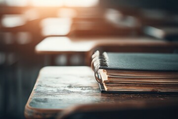 Classroom learning environment educational resources on desks focused atmosphere for enhanced education