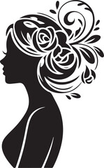 Black silhouette profile of woman with floral hairstyle