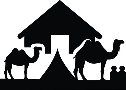 camel fair pushkar rajasthan silhouette vector illustration on transparent background