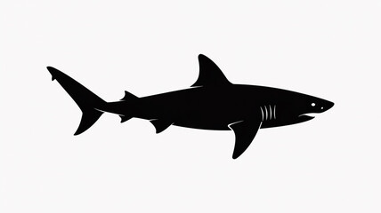 Fototapeta premium A black silhouette of a shark swimming horizontally across a white background