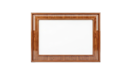 3D Empty Wooden Picture Frame with White Blank Space on transparent background