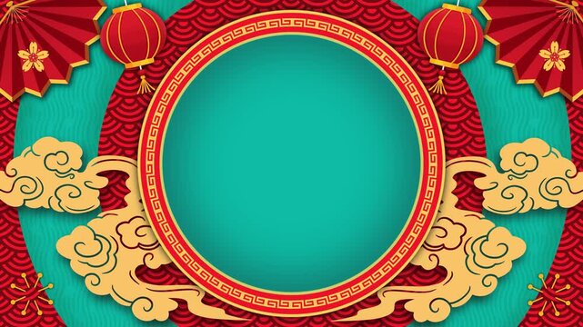 red and gold frame chinese new year animation background