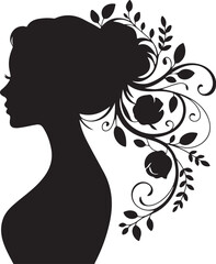 Black silhouette woman profile with floral hair ornament