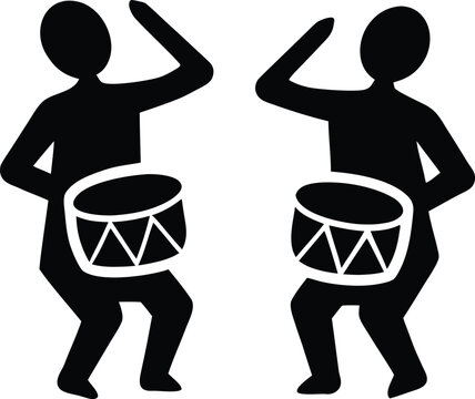 santhal tribal drum festival silhouette vector illustration on transparent background
