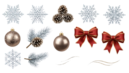 Collection of Christmas Ornaments and Decorations for Festive Holidays.